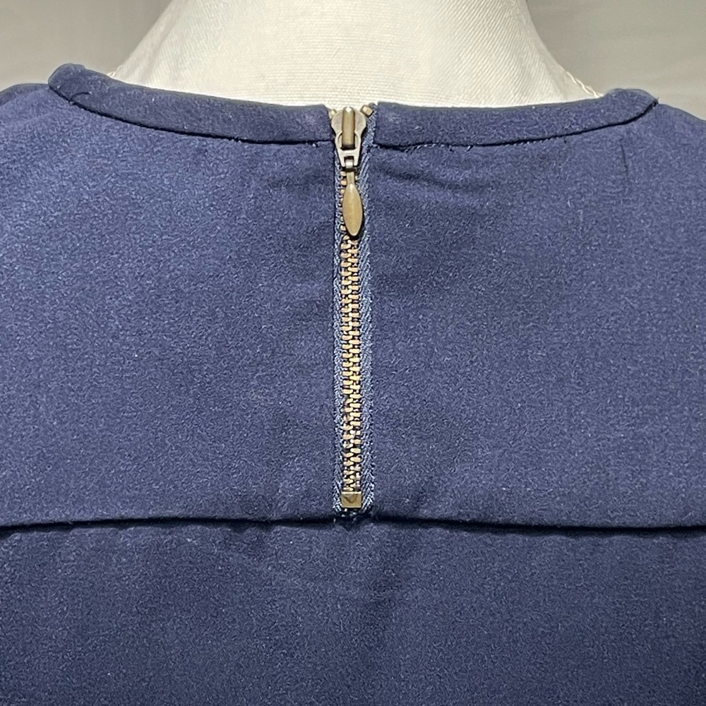 J. Crew Navy Ruffle Sleeve Top, Zipper Closure in Back. So much nicer in person. - Picture 7 of 13